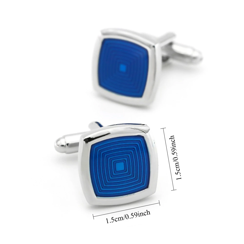 Exquisite Concentric Round Patterned Cufflink Metal Enamel Blue Patterned Cufflinks Men's Business Banquet Dress Shirt Accessory