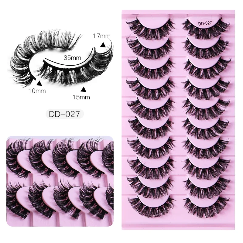10 Paar 3D-Nerz-Russische falsche Wimpern DD Curl 10–23 mm Super-Volumen wiederverwendbare flauschige natürliche Super-Volumen-Fälschungswimpernverlängerungen