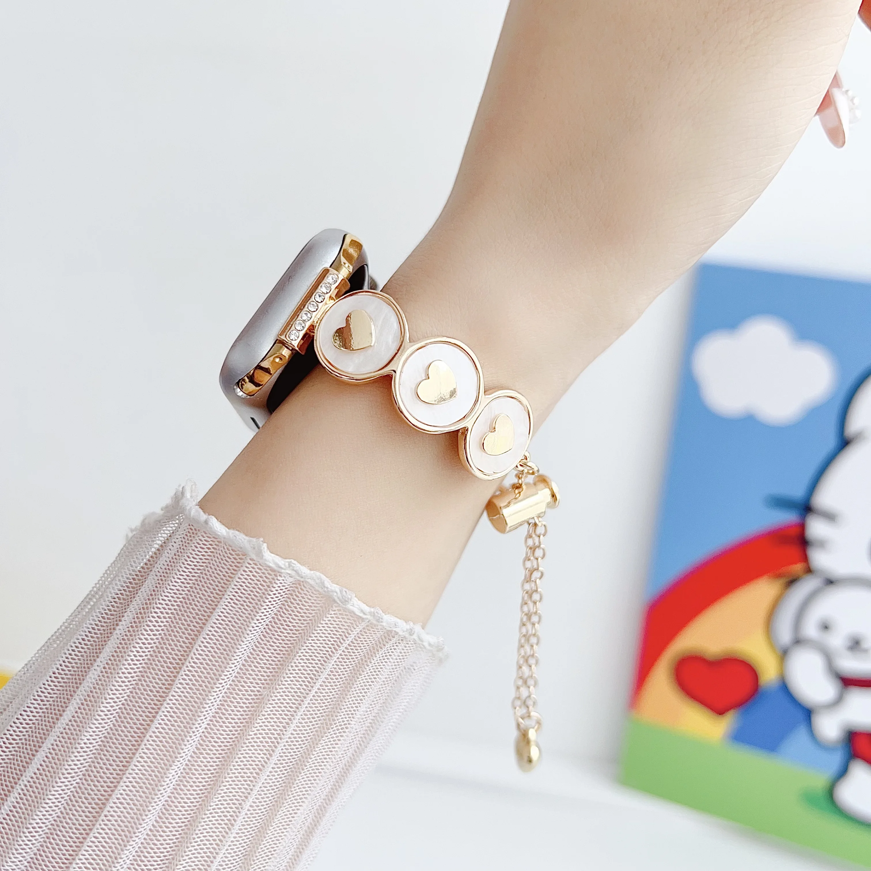 Metalowy pasek do paska do zegarka Apple trójwymiarowy łańcuszek do bransoletki miłosnej z Iwatch9876SE Ultra40 41 44 45mm damski rozciągliwy nadgarstek