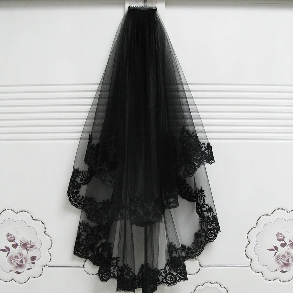 Halloween Costumes Short Black Veil Wedding Dress Gothic Headpiece Long Ghost Bride Clothes