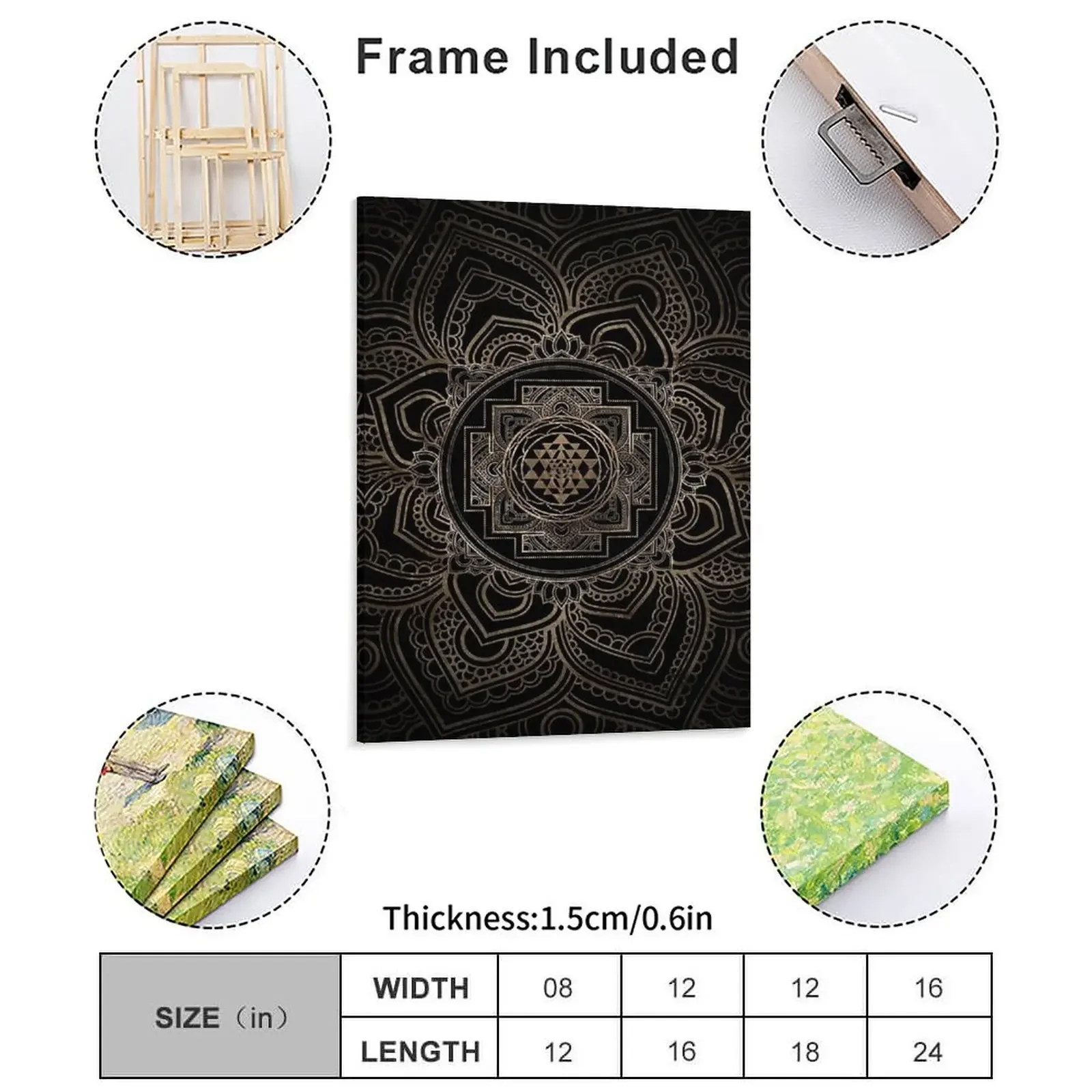 Golden Sri Yantra / Sri Chakra In Lotus Canvas Painting Poster s Print Plates Wall Decor Wall Decor Sign Framed Wall Paintings