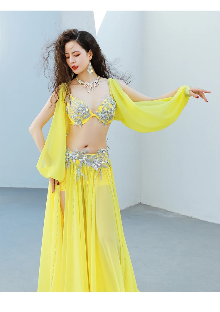 Egyptian Belly Dance Costume Set Women Oriental Dance Outfit Group Competition Diamond Popsong Costume Floral Long Maxi Skirt