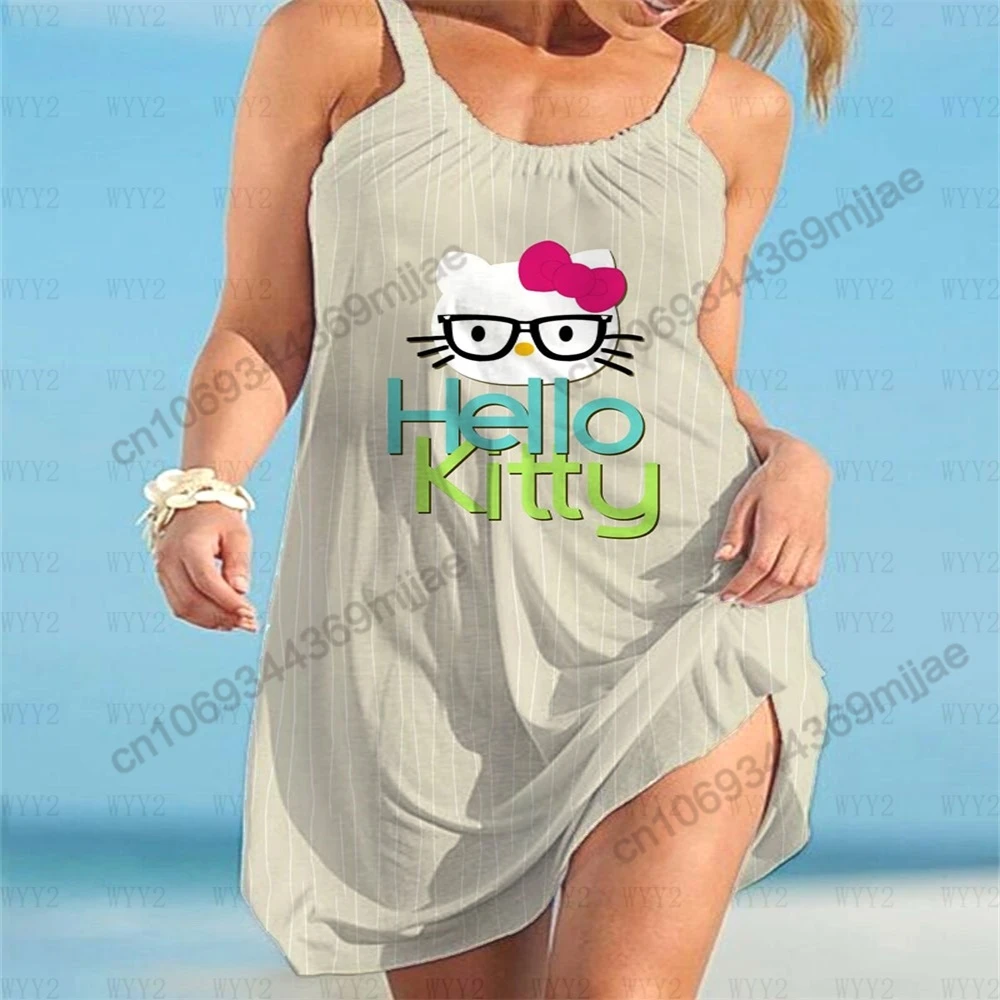 Top de cuello redondo para mujer, ropa de verano de HelloKitty, Tops, vestidos de playa, ropa de mujer Zevity, camiseta Y2k para mujer