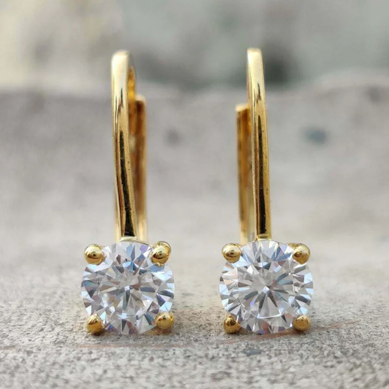 Huitan Gold Color Simple Drop Earrings for Women Fancy Round Cubic Zirconia Versatile Party Fashion Daily Wedding Chic Jewelry