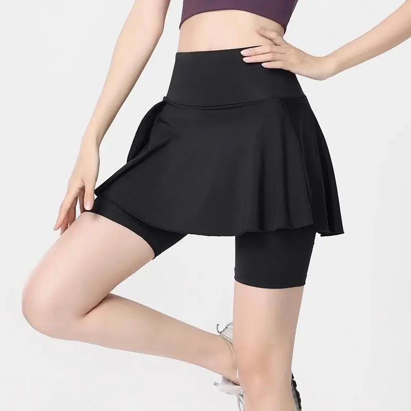 Summer Large Size Bodybuilding High Waist Lifting Buttocks Motion Fake Two Pieces Women Korean Elastic Force Casual A-line Skirt