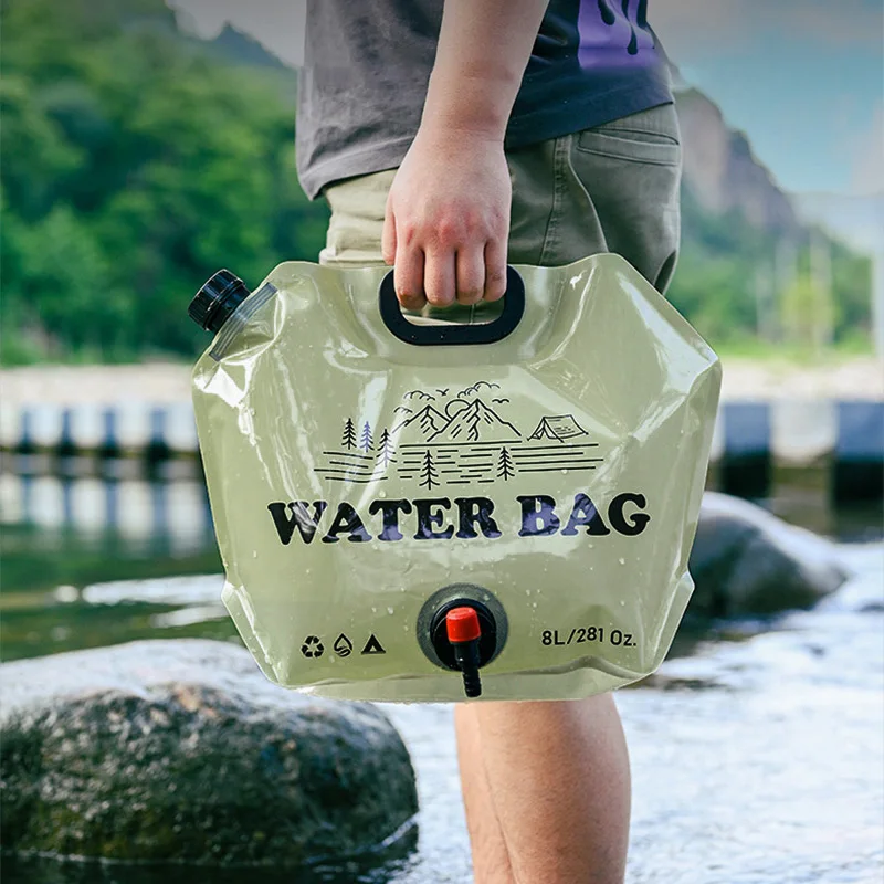 Camping Water Bag Outdoor Hiking Folding Water Bucket Bag with Faucet 8L Large Capacity Water Container Camping Supplies 캠핑용품