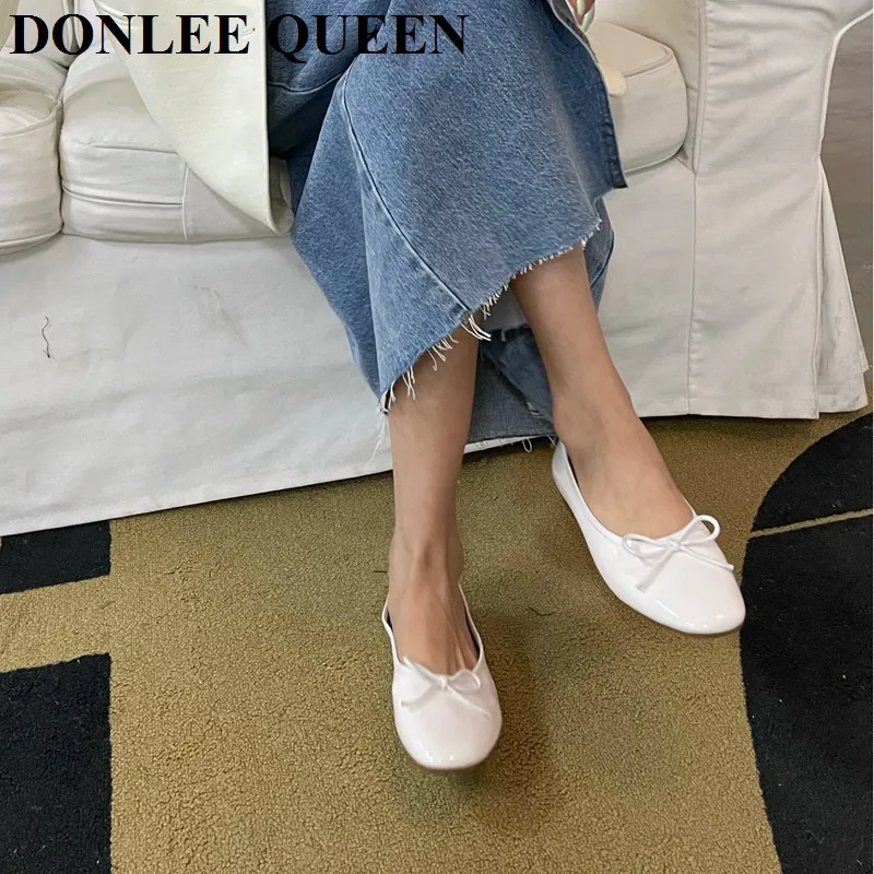 Women Flats Shoes Slip On Flat Casual Loafer Bow Knot Ballet Flat Ballerina Soft Moccasin Classic Brand Solid Color Female Mujer