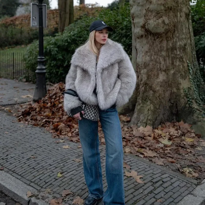 Fashion solid color lapel short fur, women's winter temperament elegant commuter wear