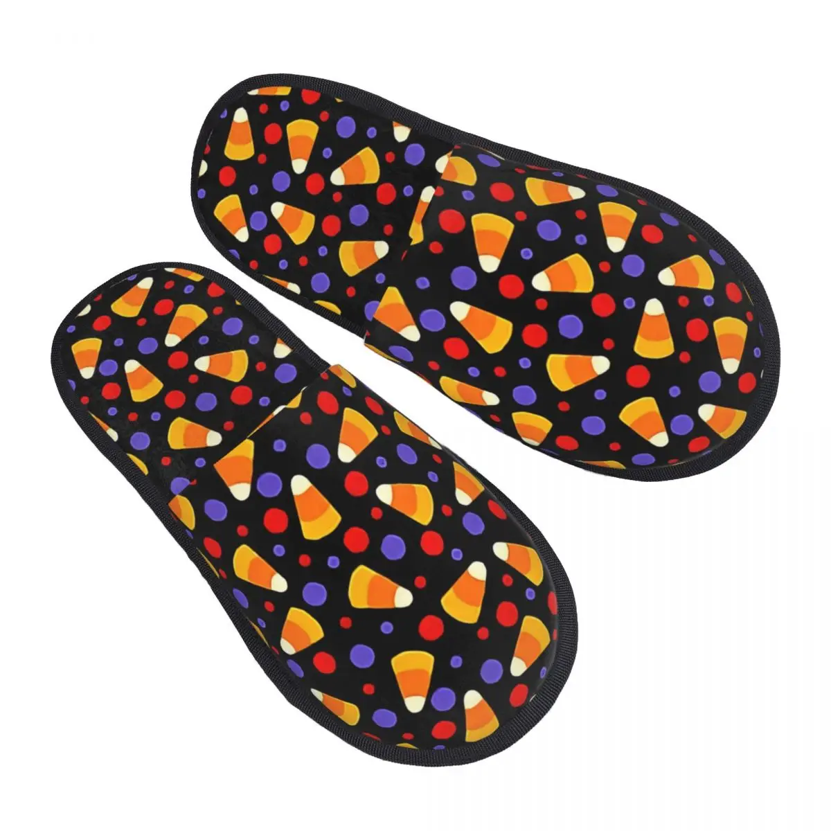 

Custom Halloween Candy Corn On Black Witchful Thinking House Slippers Women Cozy Memory Foam Slip On Hotel Slipper Shoes