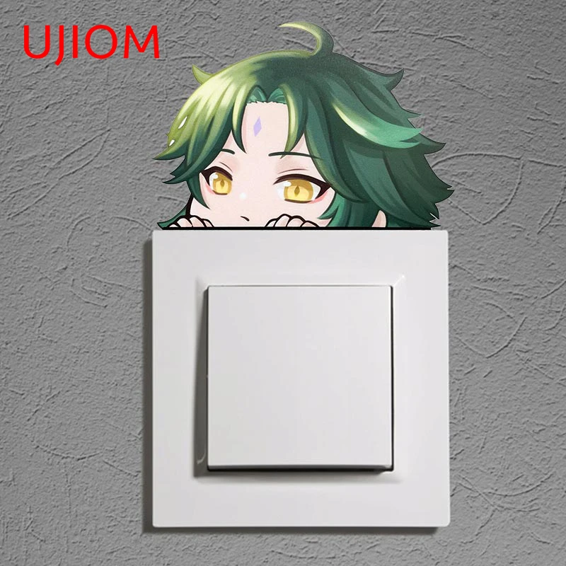 UJIOM 13cm X 9.1cm Genshin Impact Xiao Peeker Wall Sticker Waterproof Vinyl Decal Refrigerator Switch Cabinet Bedroom Decoration