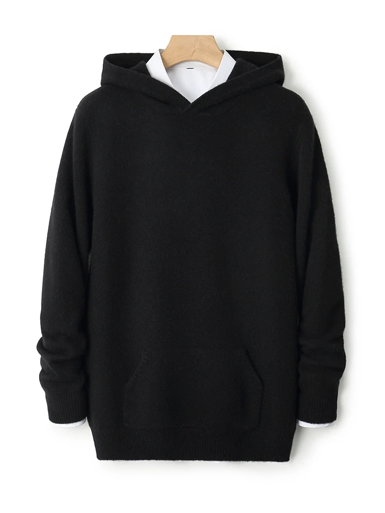 

Thick Business Leisure Solid Hooded Pullover Soft Warm Casual Sweater Men's Autumn Winter 100% Merino Wool Knitted Clothing Tops