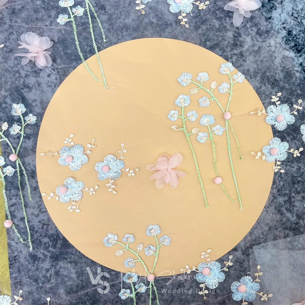 VK SKAIKRU ثلاثية الأبعاد نسيج الدانتيل الأزهار حجاب الزفاف للعروس طبقة واحدة حجاب الزفاف الإصبع مع مشط قطع حافة حجاب الزفاف قصيرة