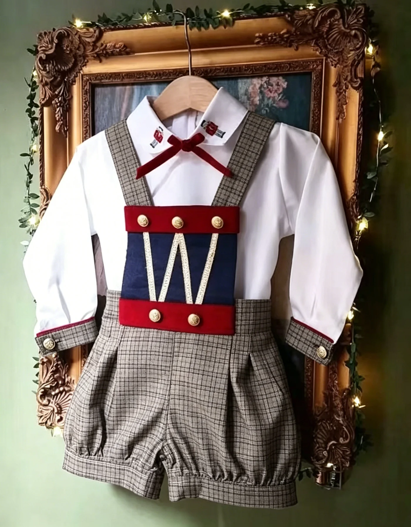 0-6Y Baby Boy Autumn Nutcracker Embroidery Long Sleeves Red Plaid Suit for Birthday Party Photography Christmas C334