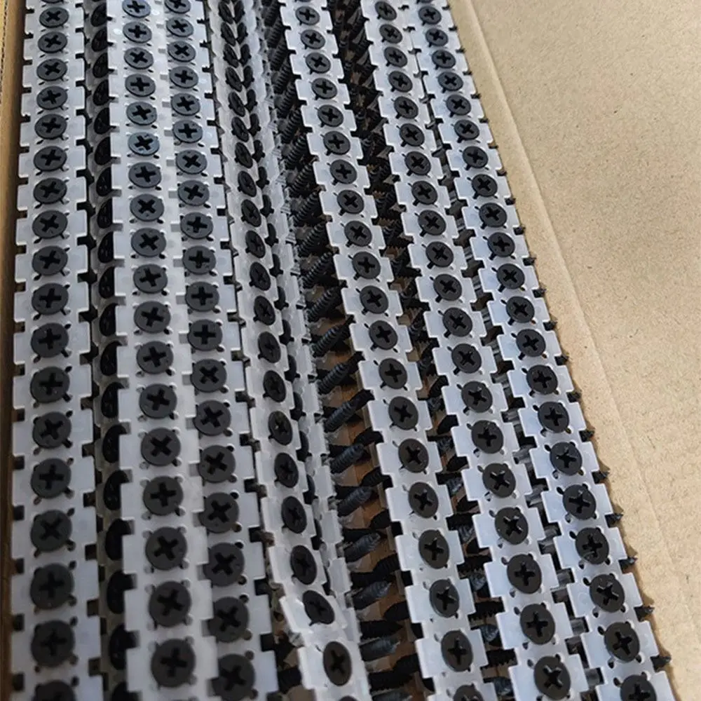 1000Pcs Cross Slot Chain Screws Plastic Strip Collated Screws Wall Screws DIY Kit Durable Self-Tapping Screws