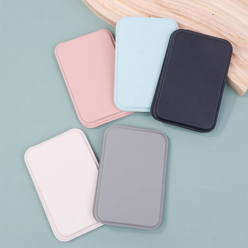 Flip-up Folding Mirror Solid Color PU Leather Simple Portable Handheld Makeup Mirror Student Compact Cute Pocket Mirror