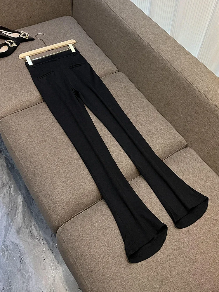 High Quality Office Lady Stylish Custom Designed Trousers High Waist Women Flared Solid Pants