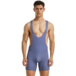 TAUWELL Men One-piece Vest Bodysuit Wrestling Singlet Bodybuilding Jumpsuit Shorts Gym Fitness Workout Sportwear Tanks