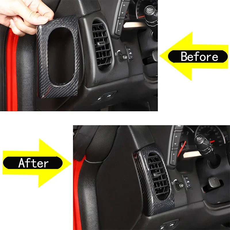 Para 2005-2013 chevrolet corvette c6 fibra de carbono real painel do carro lateral ventilação de ar quadro adesivo acessórios interiores do carro 2 pçs