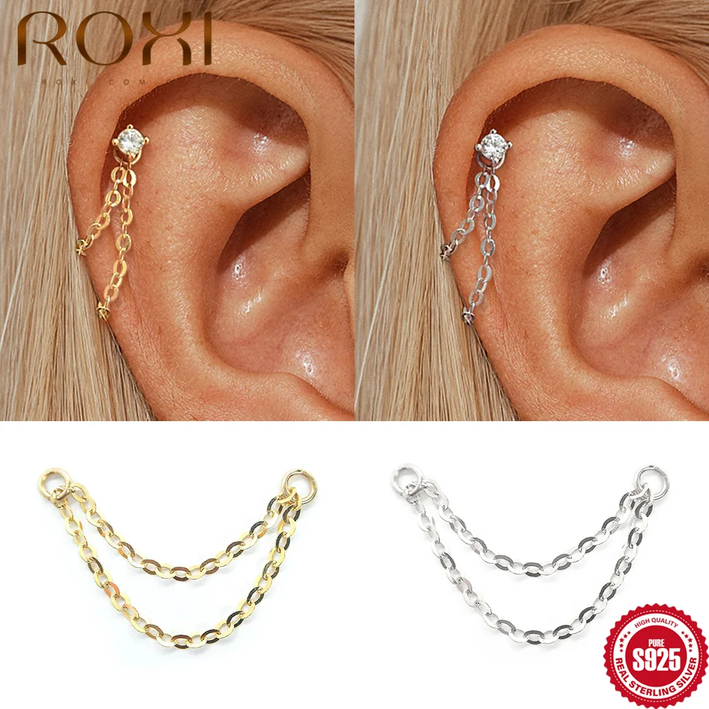 ROXI 1Pc 925 Sterling Silver Minimalist Double-layer Basic Chain Earring Accessories for Women Multiple Style Combinations