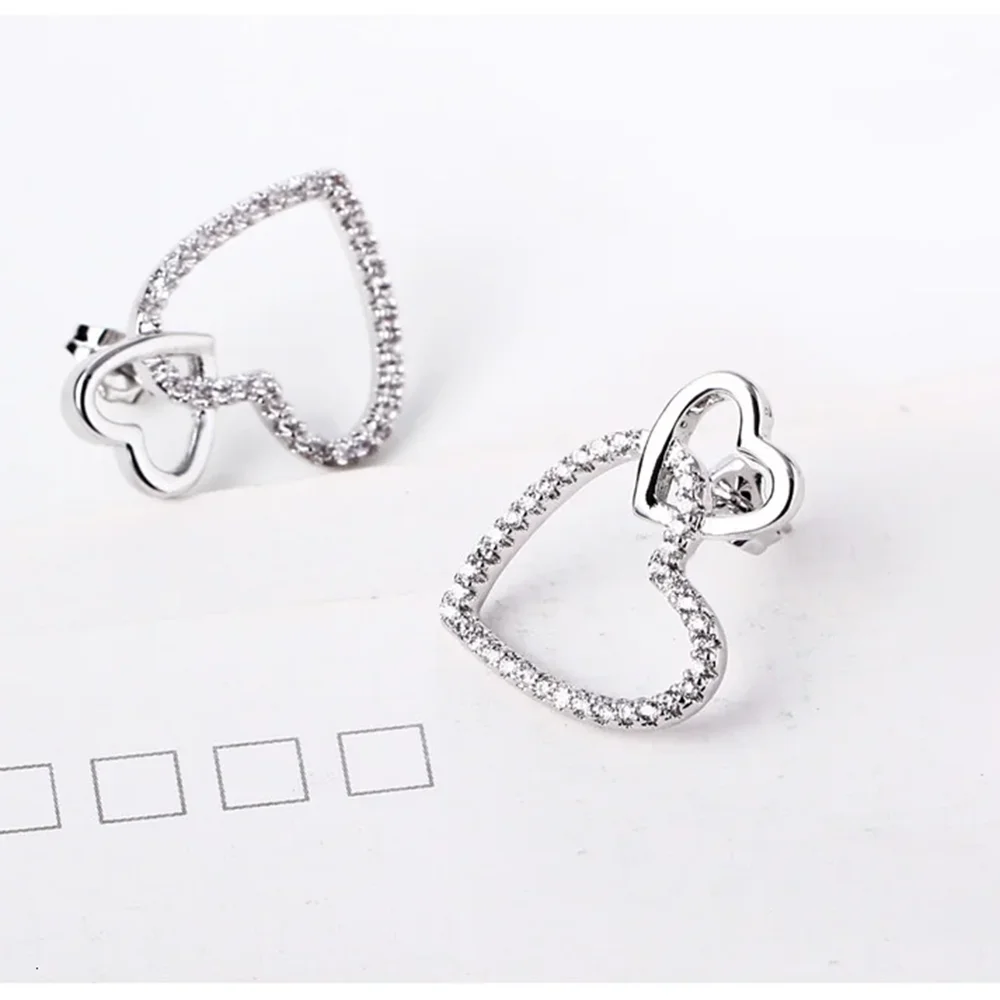 

YLMyself Heart Drop Earrings Copper Real Rhodium Plated Pave Cubic Zirconia Dangling Pretty Jewelry For Women
