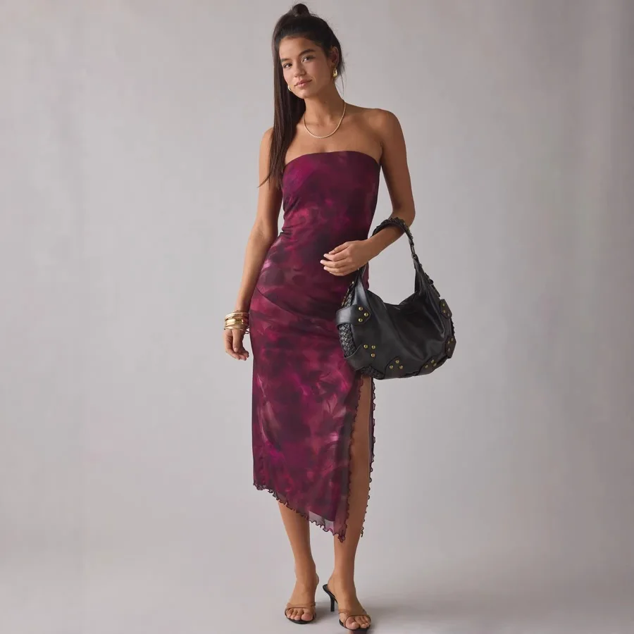 

【New style】Dark-dyed mesh dresses for women in summer. Sexy open-back dress. Butt open-forked, long-breasted skirt. Hot girl sk
