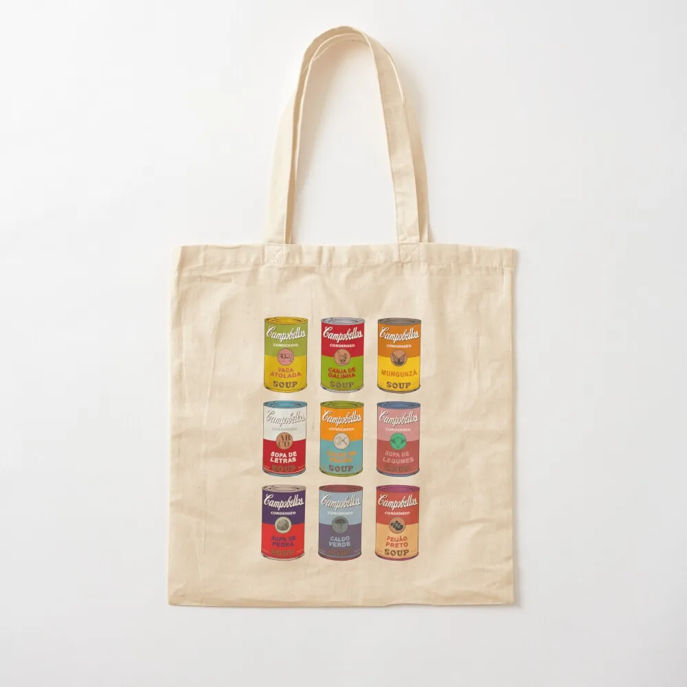 

Brazilian Andy Warhol soups - Campobellos popart (on black) Tote Bag shoping bag Women's beach bags Canvas Tote Bag