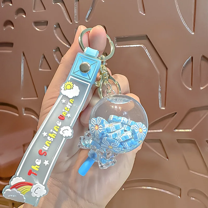 Quicksand Bottle Keychain Pendant Exquisite Women's Key Chain Small Flower Crystal Accessory Cute Backpack Charm