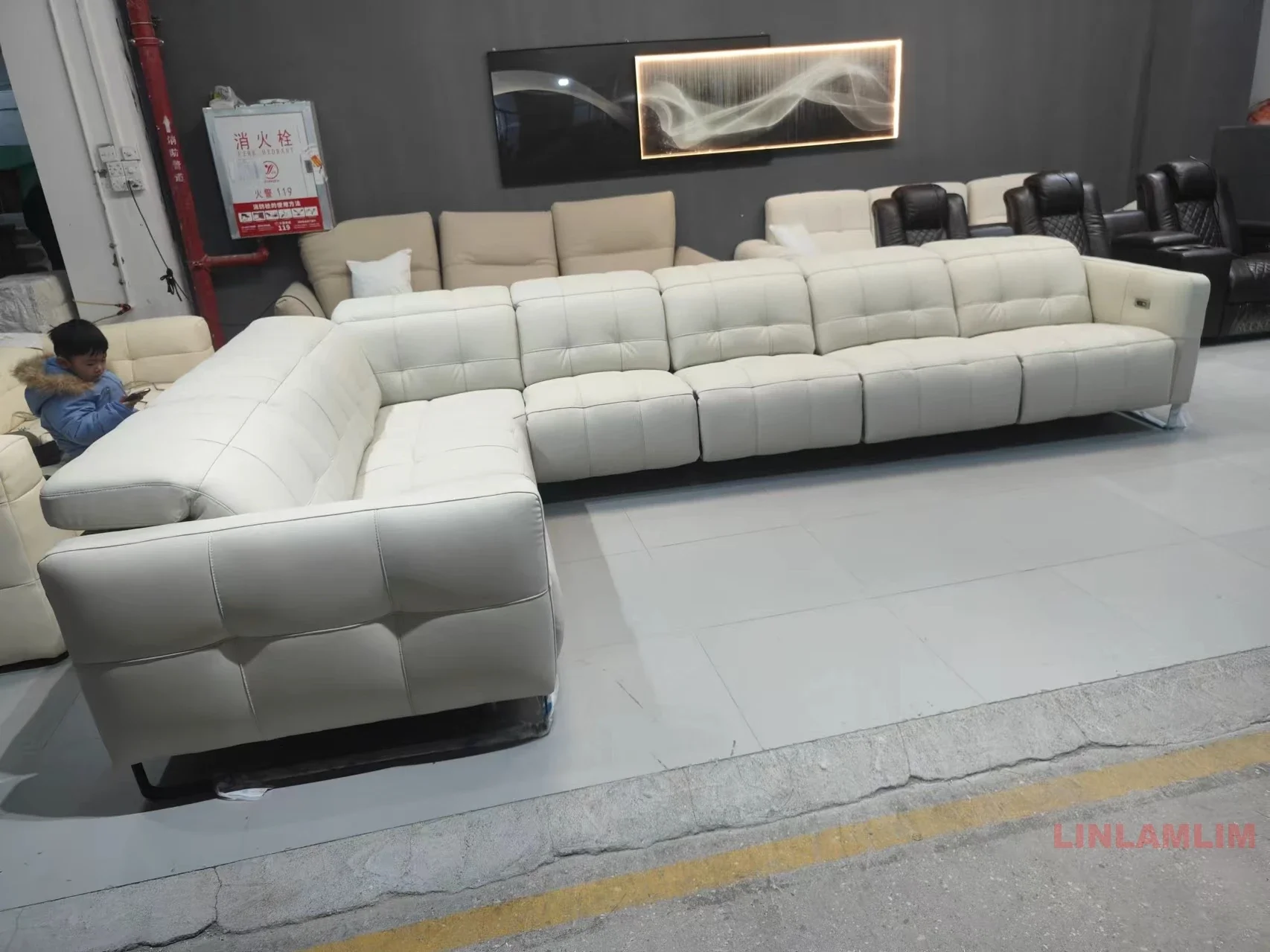 أريكة فاخرة من الجلد الطبيعي، أريكة كرسي كهربائية حديثة على شكل حرف L مع مسند رأس قابل للتعديل لغرفة مسرح #4