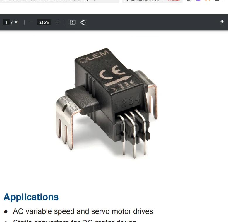 LEM HLSR20-P Current Transducer 20A Open Loop Sensor for Motor Drives Renewable Energy Power Supplies