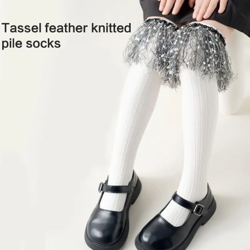 77HD Stilvolle Quasten -Baumwollsocken über knielange Socken, die Wärme und tägliche Komfort für Röcke Shorts oder Jeans bieten