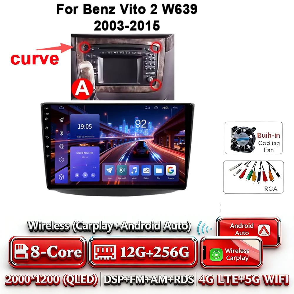 Android 17 autoradio 4G WIFI Carplay voor Mercedes-Benz Vito W639 2003-2015 DSP GPS navigatie Bluetooth touchscreen multimedia