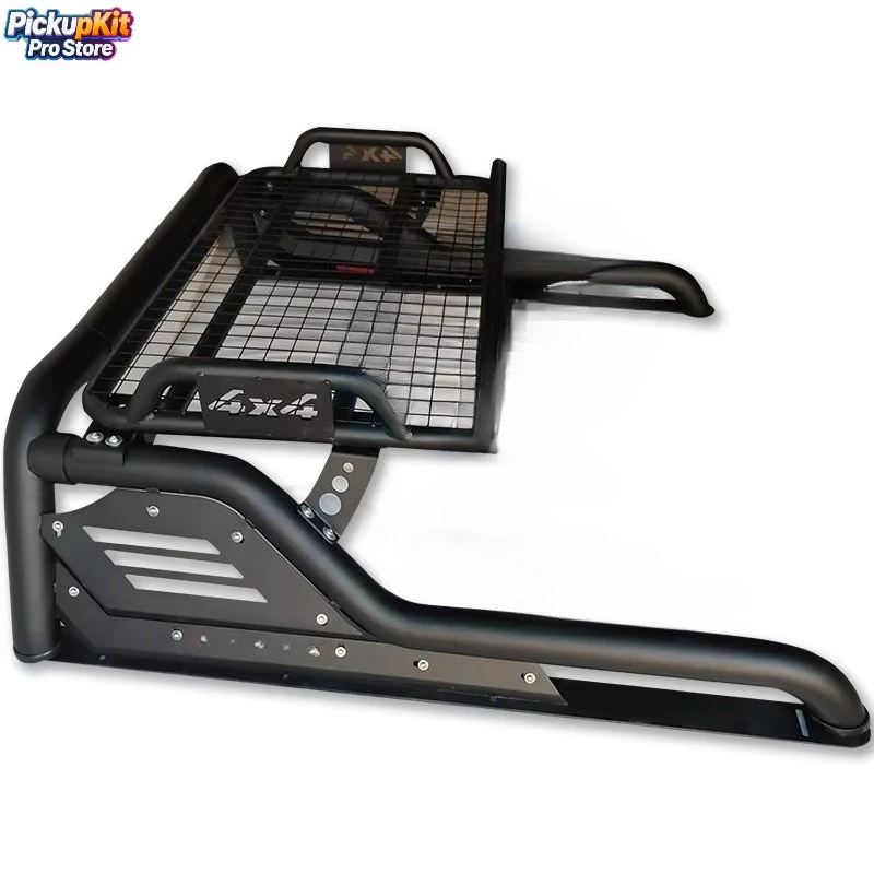 

Custom Black Steel Universal Roll Bar with Roof Basket for 4x4 Pickups