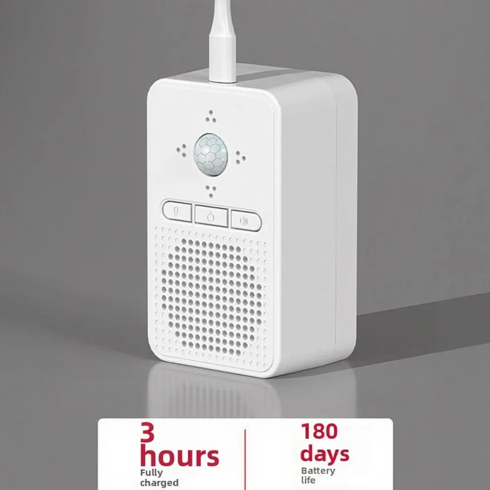 Voice Enabled Wireless Doorbell for Store Entrance 300m Signal Coverage 20 Tones 82dB Sound Level 84x51x38mm White