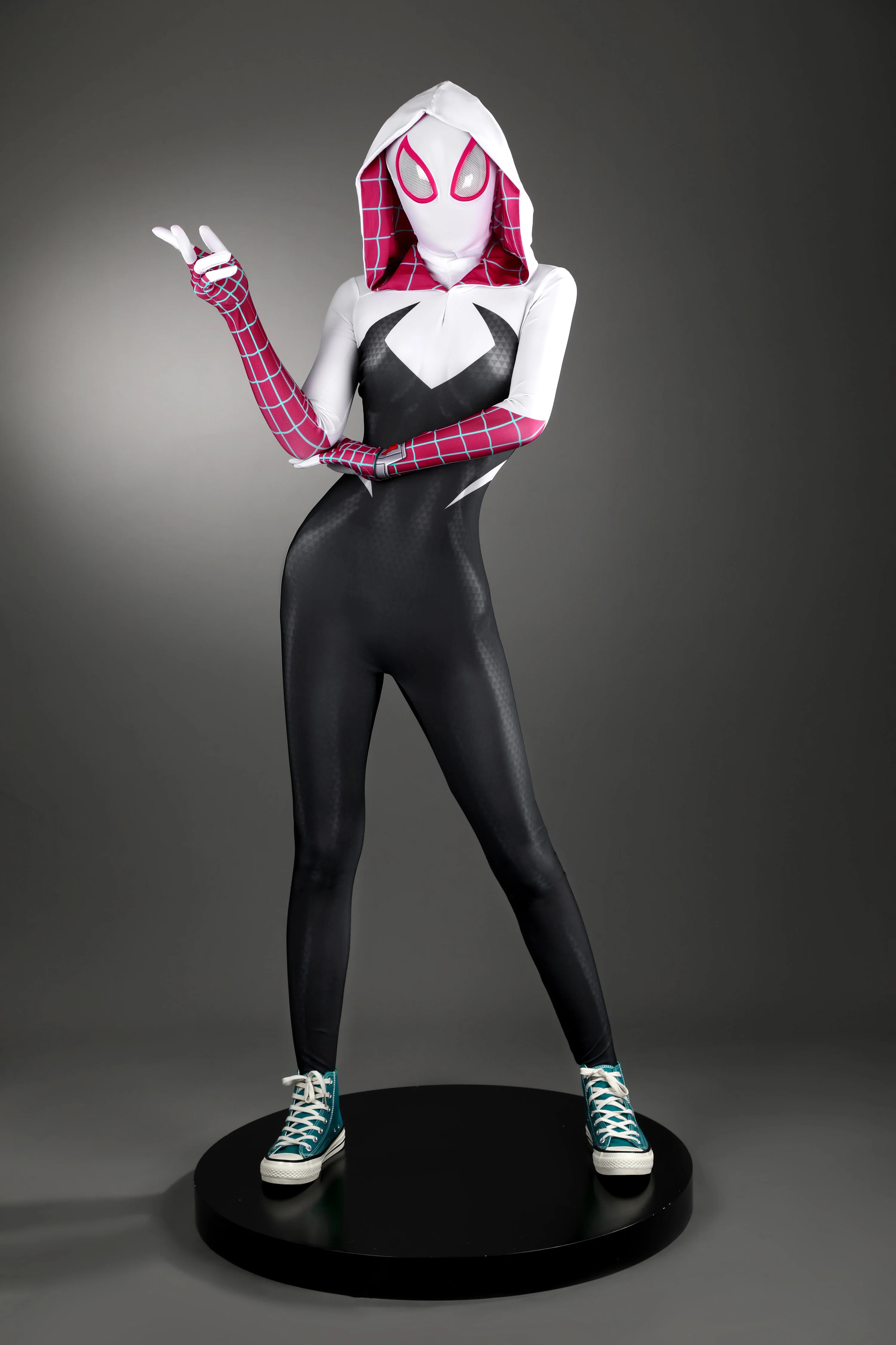 Halloween Nieuwste Gwen Over Cosplay Kostuum 3d Print Meisjes Superheld Zentai Pak Bodysuit Met Capuchon