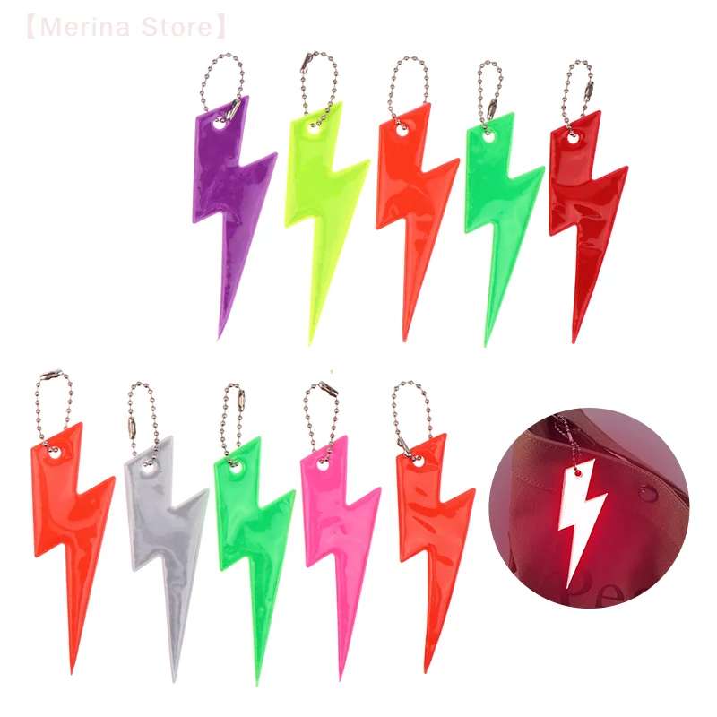 10Pcs Reflective Lightning Keychain High Brightness Reflective Night Keyring Portable Night Safety Key Chain Student Bag Pendant