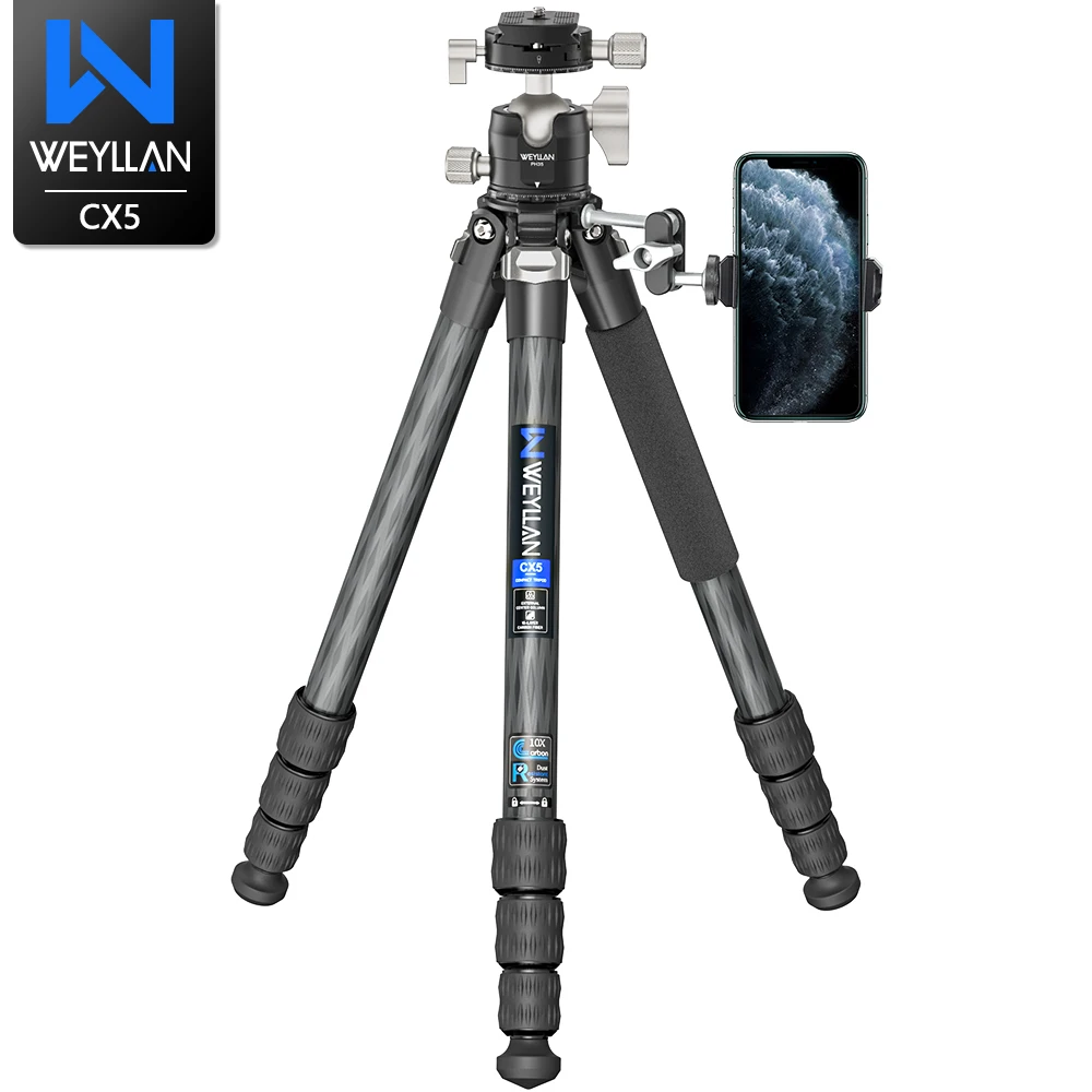 WEYLLAN CX5 Tripod for Camera 10 Layers Carbon Fiber Tripod Ultra Light Monopod 25.5mm Tube Portable Travel Tripod Max load 15kg