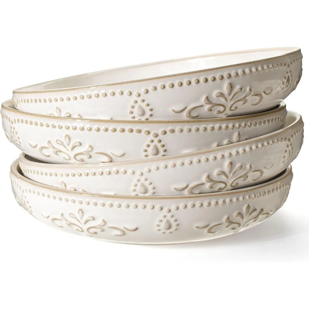 Pasta Bowls, 50oz Large Salad Serving Bowls, 9.75'' Plates Bowls Set of 4, Big White Ceramic Soup Bowls