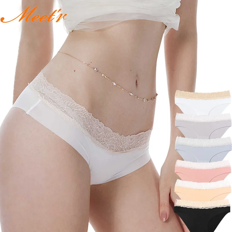 Meet'r  Female G-string Triangle Briefs Temptation Lingerie Ice Silk Without Trace  Low-waist  Panties Women Sexy Lace Underwear