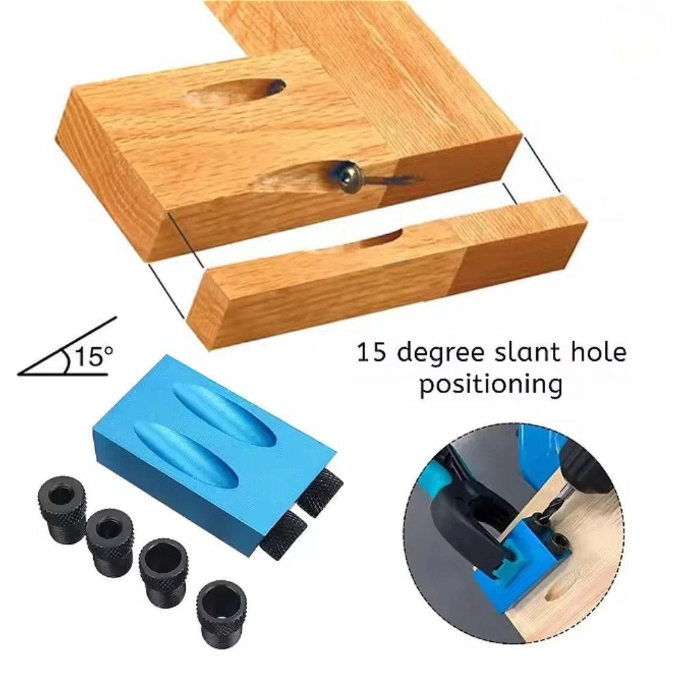 

Woodworking Angled Hole Screw Clamp Dowel Drilling Wood Joint Tool Kit 6/8/10mm 15° Angle Adapter Drilling drill bit Tool
