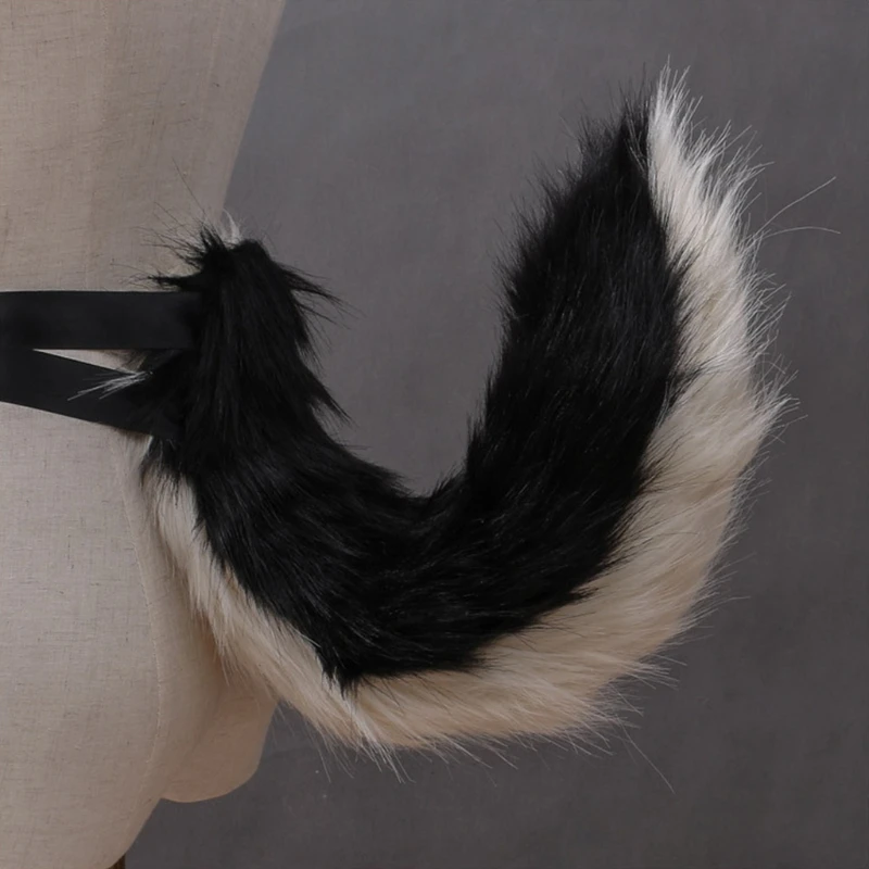 Adjustable Faux Fur Wolf Ears Headband Furry Animal Tail Cosplay Props Carnival Party Fancy Dress Halloween Costume for N58F