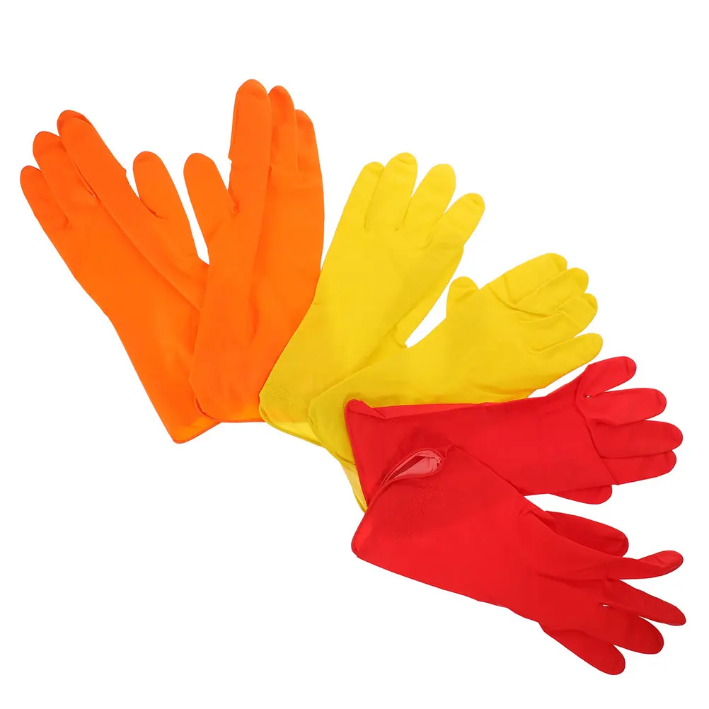 

3Pairs Cleaning Gloves Latex Dishwash Reusable Vibrant Colors Comfortable Fitting Latex Gloves Dish Washing Glove