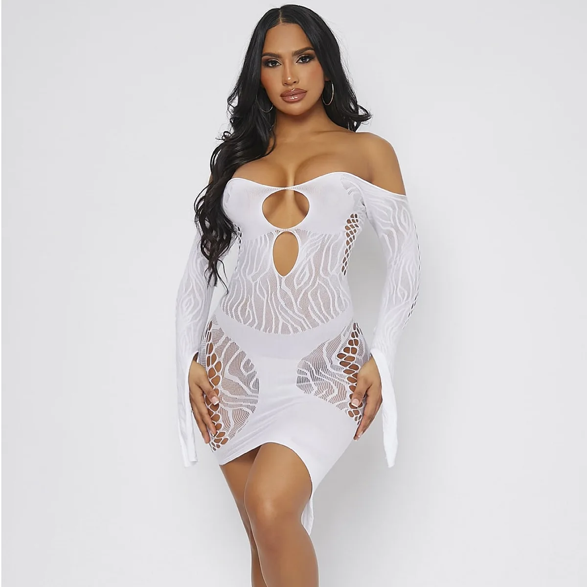 Fashion Women Sexy Lingerie Bodycon Dresses Long Sleeve Beach Dress Transparent Exotic Babydolls Mini Dress Party Club Outfits