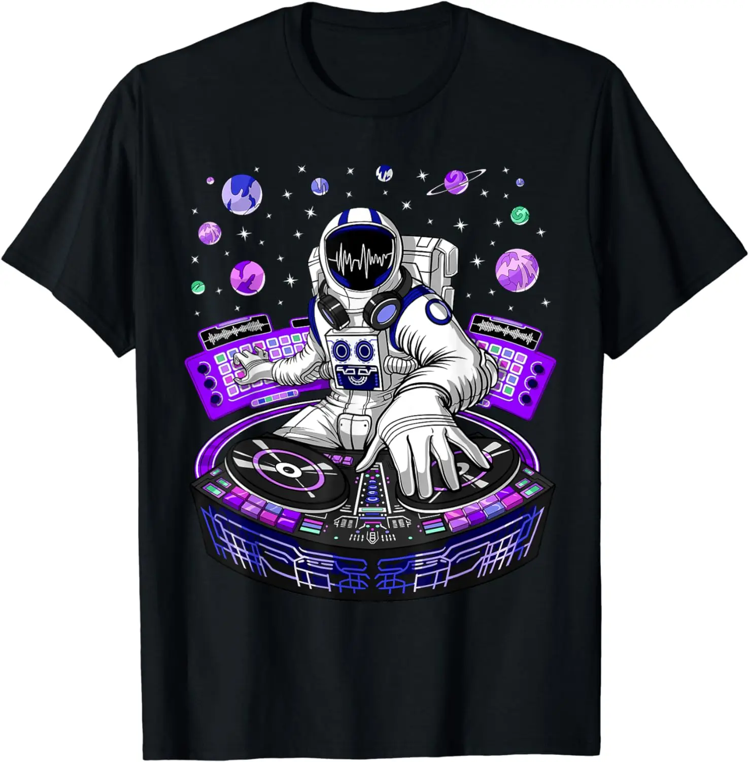 Astronaut Psychedelic Music DJ Psytrance Techno Music Festival T-Shirt for Unisex Party Holiday Cotton Short Sleeve