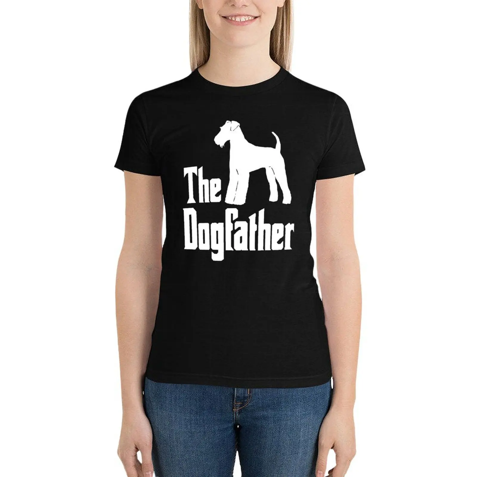 The Dogfather Airedale Terrier silhouette funny gift idea T-Shirt Blouse oversized fashion woman blouse 2024