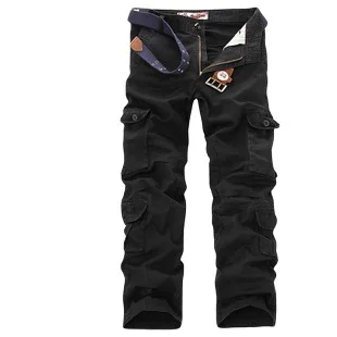 

American style 2025 New Fashion Men's Solid Color Simple Basic Casual Trendy Multi Pockets Cargo Trousers Male Clothes Pants