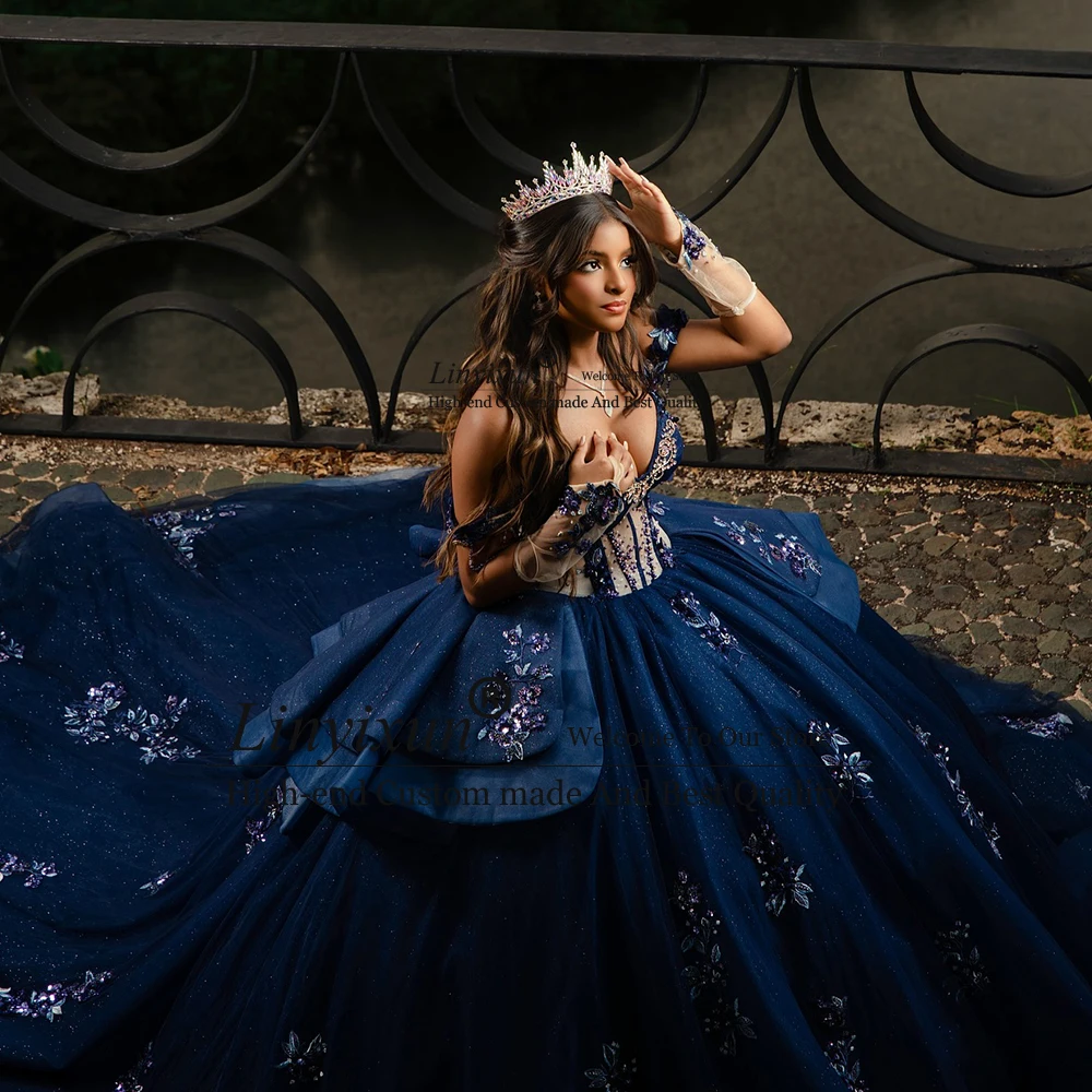 Magnifiques robes de Quinceanera en cristal, robes de bal à paillettes pour filles, fête d'anniversaire, douce 16, personnalisées, épaules dénudées, robe de cérémonie