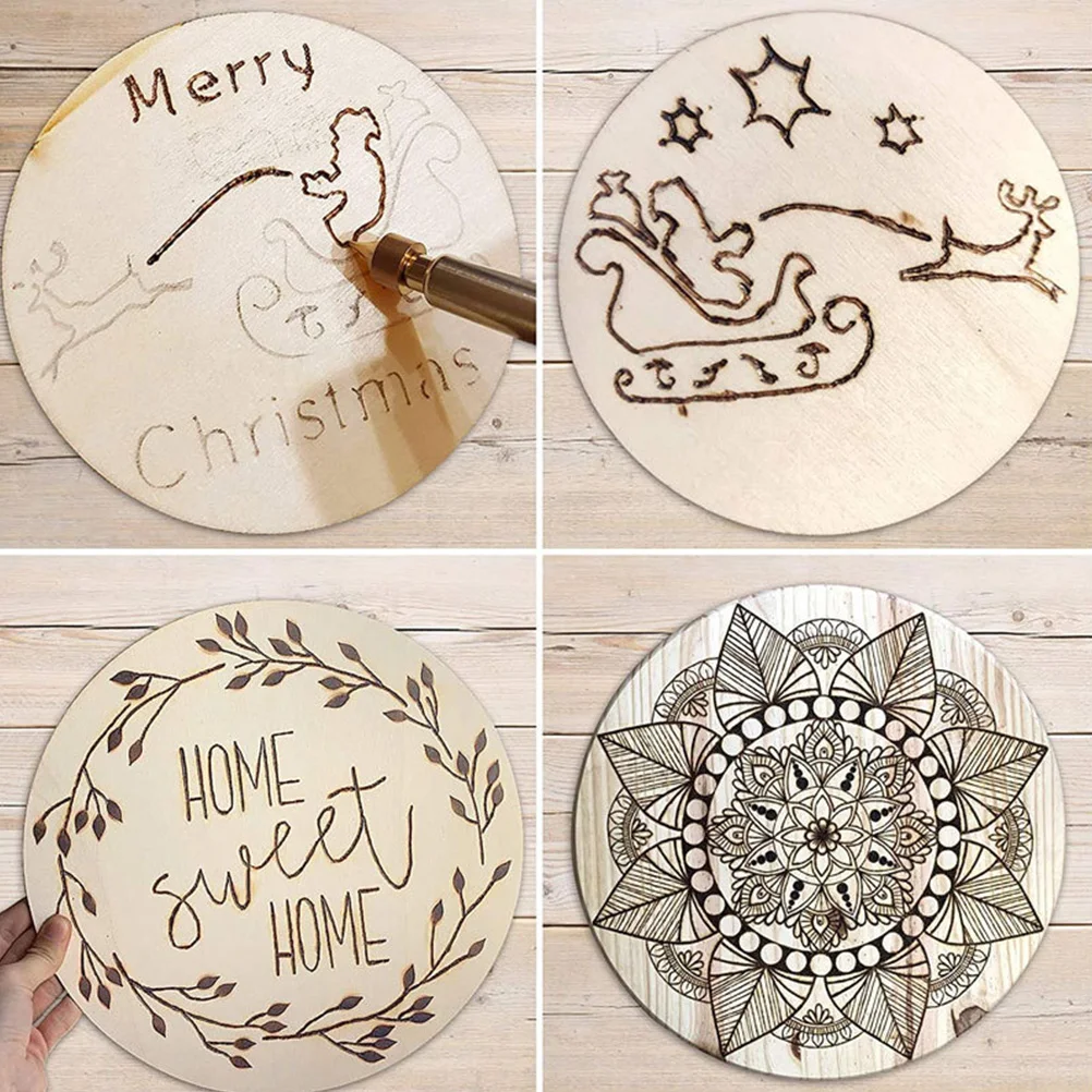 

4 set 4 Sets Diy Graffiti Unfinished Hanging Plaque Blank Wood Discs For Christmas Crafts Decor Wooden Cutout Diy Craft Material