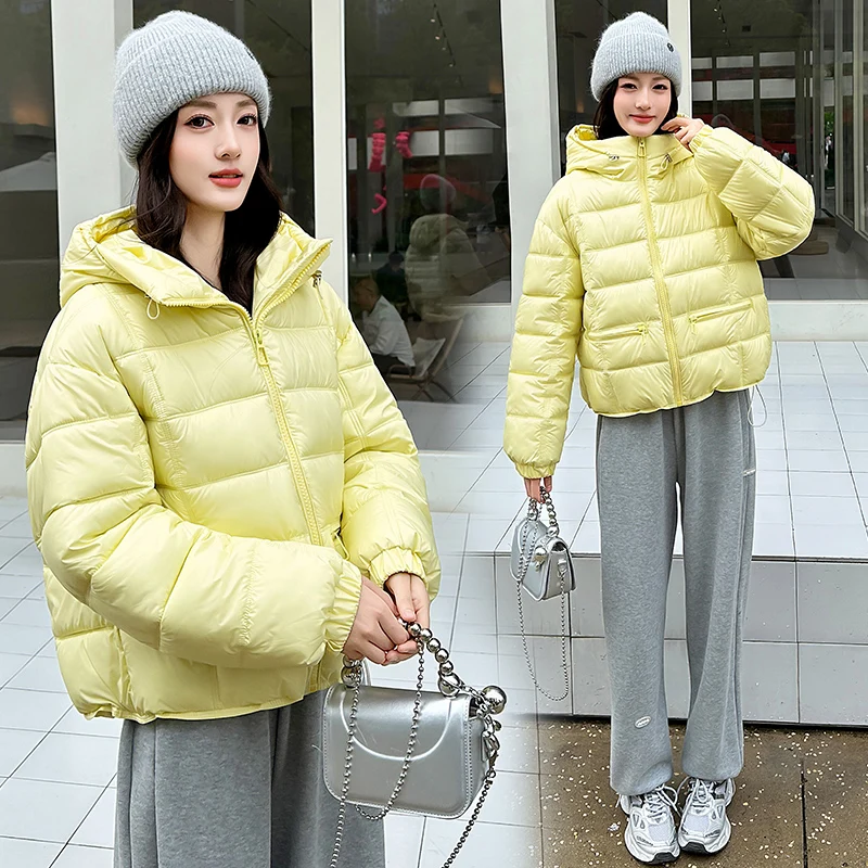 Women Winter Plain Parka Jacket Casual Female Square Quilted Padded Outer Layer Flexible Cuff Zip Side Pockets Cozy Winter Coat