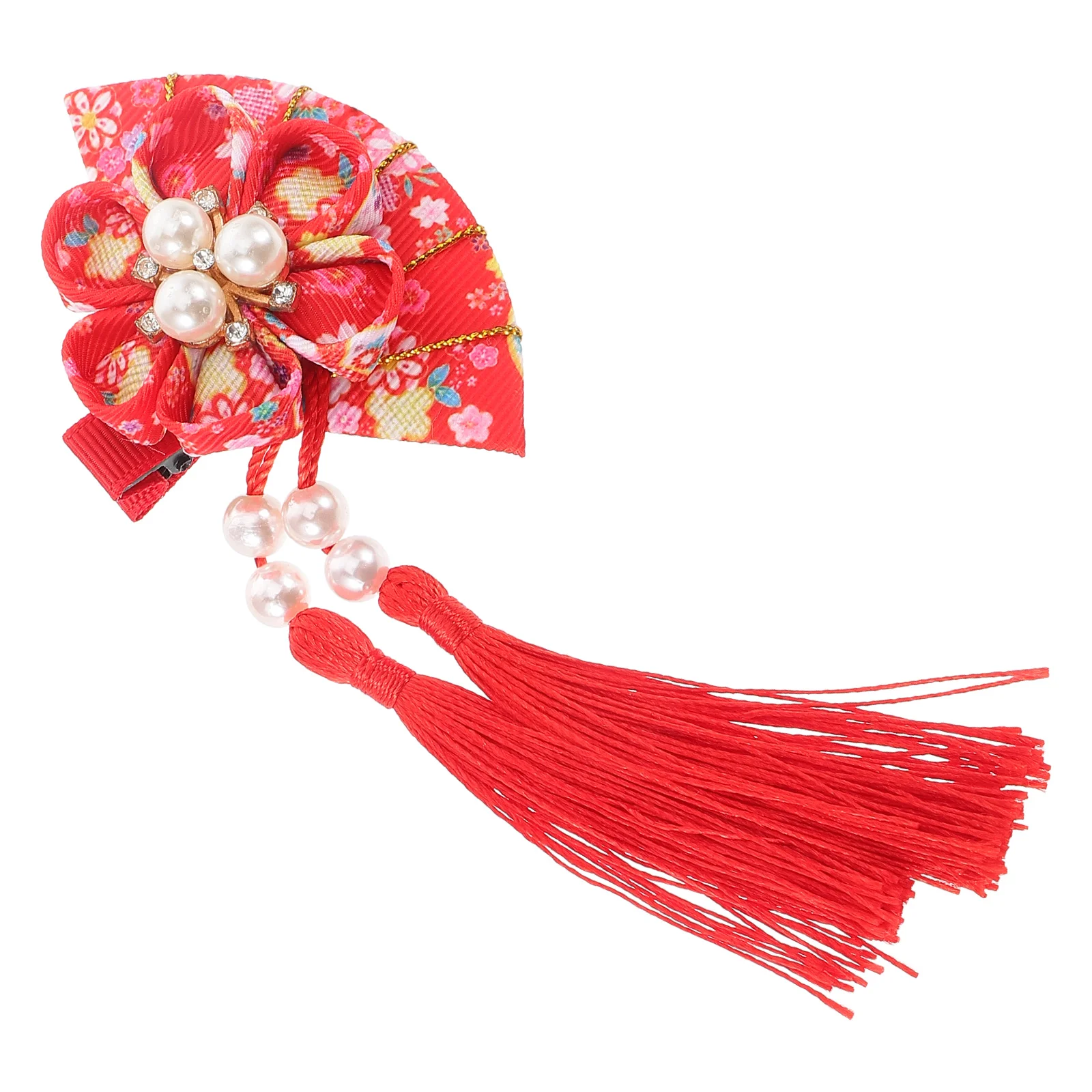 

Japanese Fan Clip Tassel Women Girls Accessories Metal Fabric Bright Playful Hairstyle Kimono Hanfu Hairpin Barrettes Tassel
