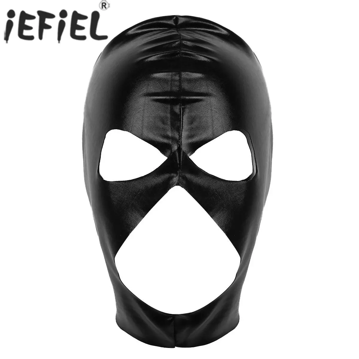 

Men Adults Soft Patent Leather Open Eyes Nose and Mouth Headgear Full Face Mask Hood for Role Play Costume